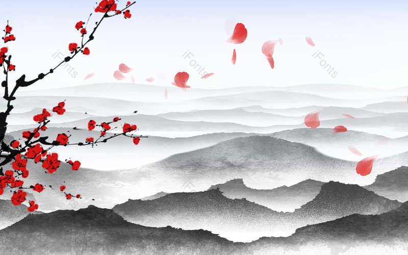 中国风手绘梅花风景山水插画背景设计,插画/手绘图,插画/手绘图库,插画/手绘图下载,插画/手绘